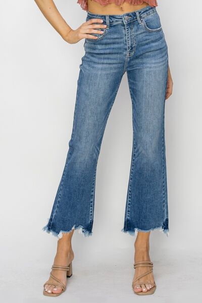 RISEN High Waist Raw Hem Flare Jeans MEDIUM Jeans JT's Designer Fashion