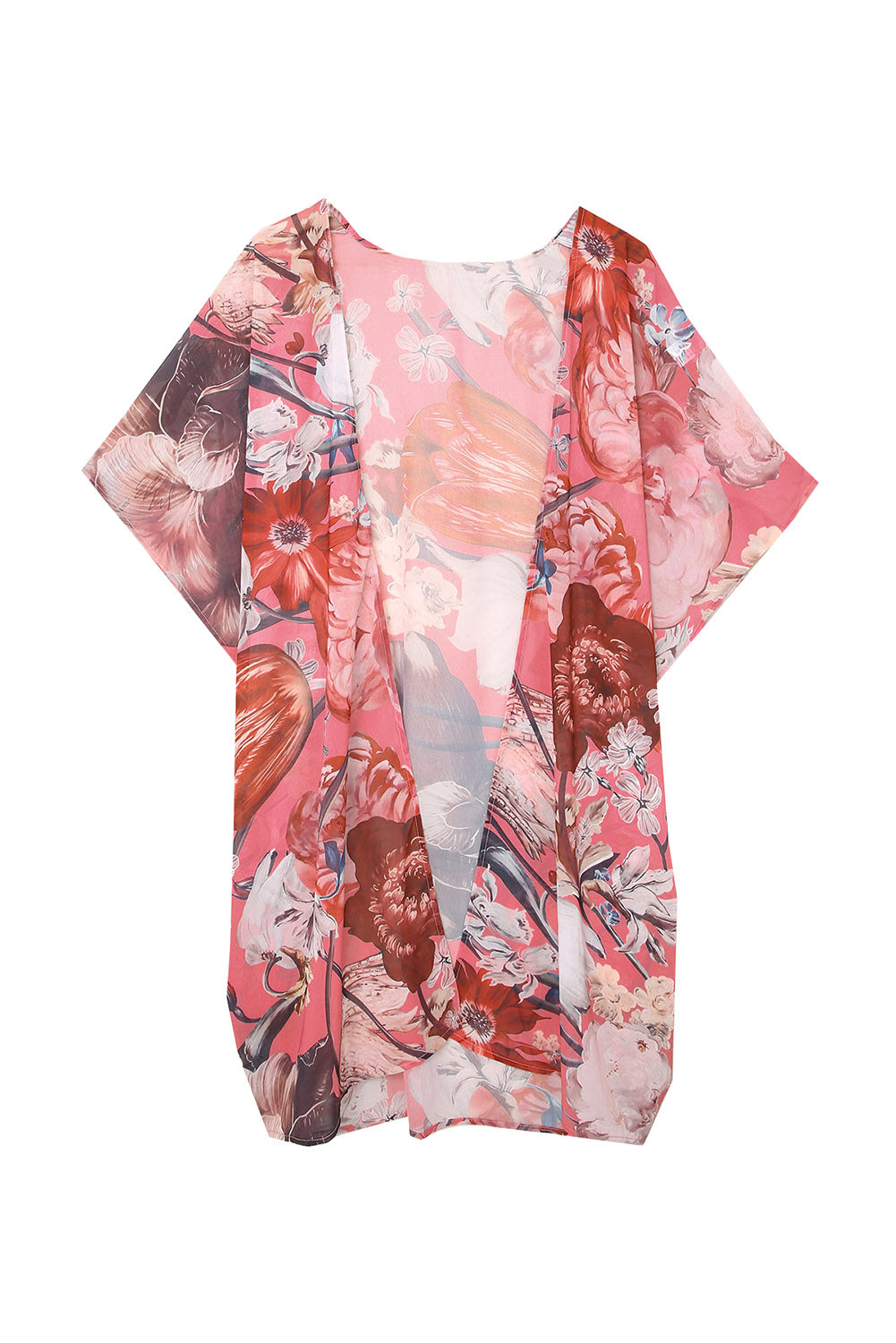 Pink Boho Floral Print Beach Cover up Kimono Kimonos JT's Designer Fashion