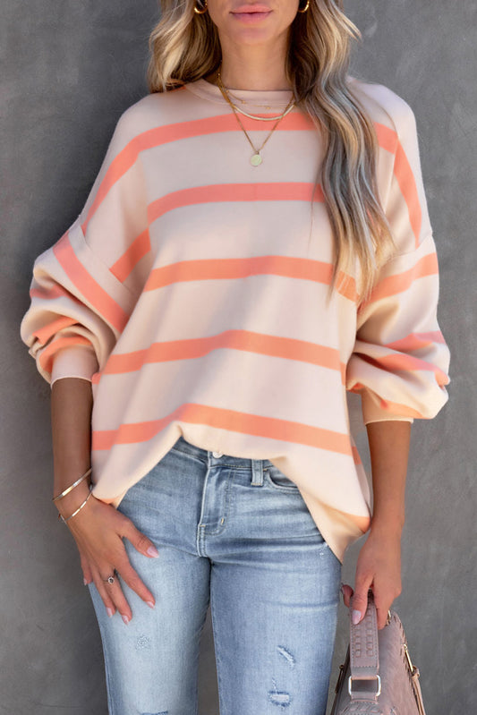 Stripe Striped Drop Shoulder Pullover Sweatshirt Stripe 95%Polyester+5%Elastane Sweatshirts & Hoodies JT's Designer Fashion