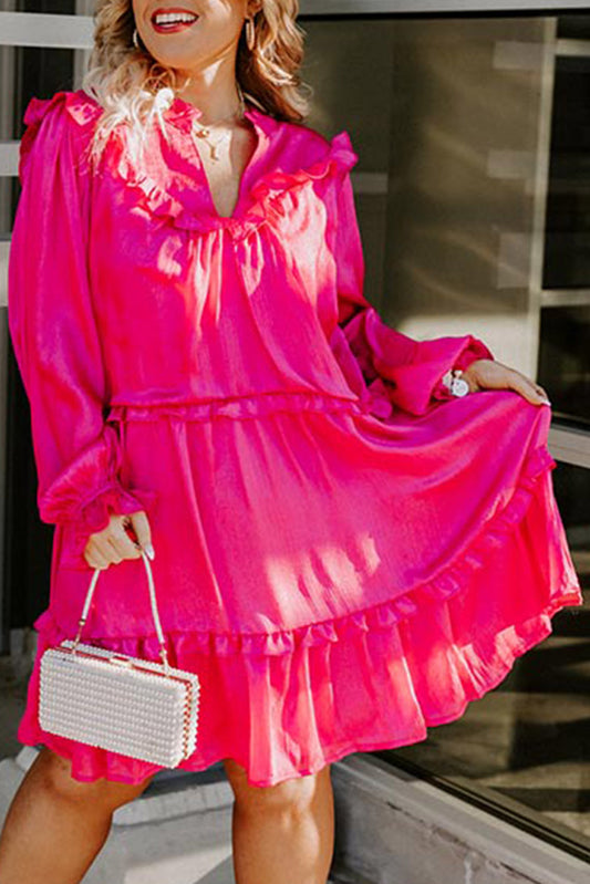 Rose Long Sleeve Ruffled Plus Size Dress Plus Size JT's Designer Fashion