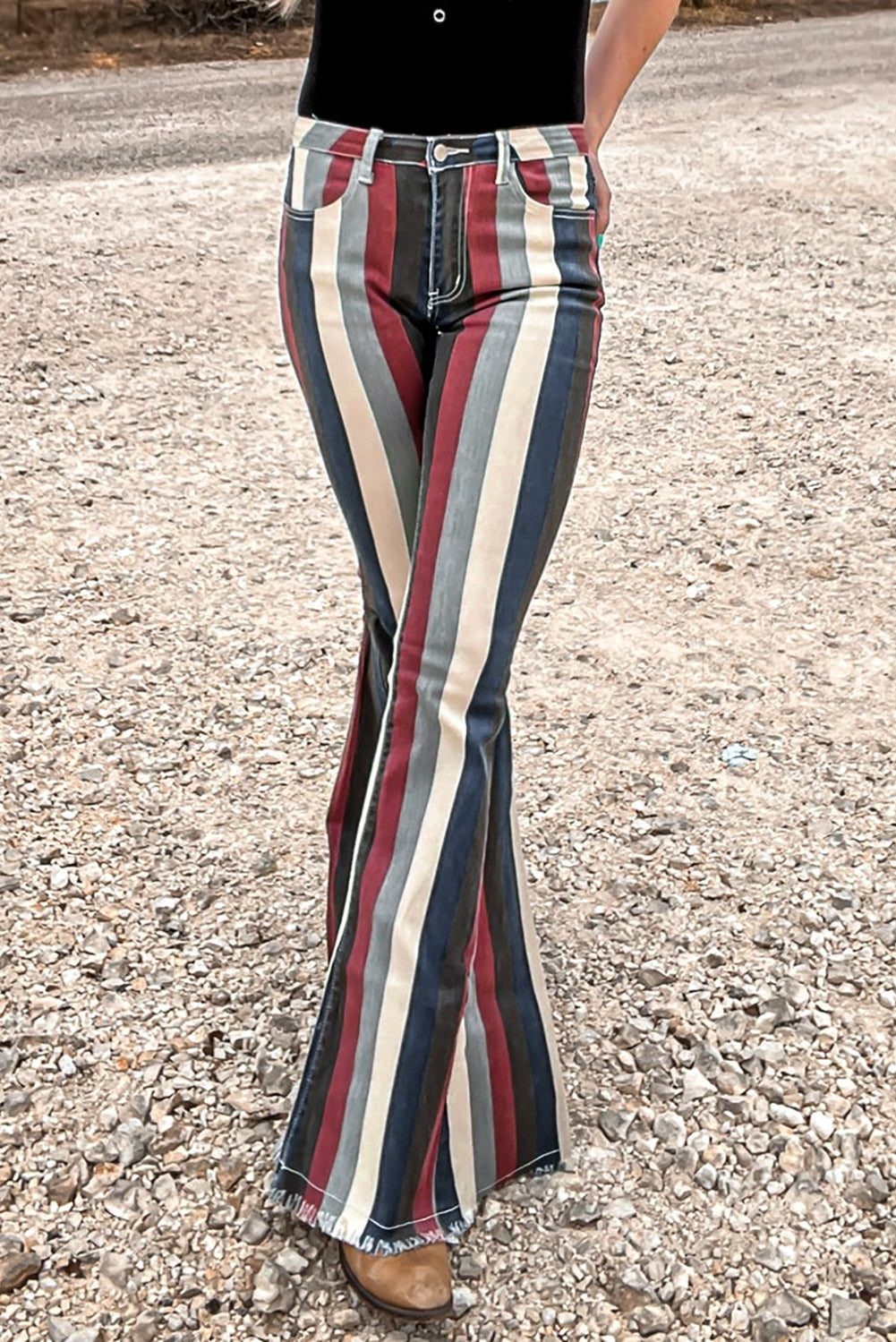 Multicolor Striped Bell Bottoms Jeans Jeans JT's Designer Fashion