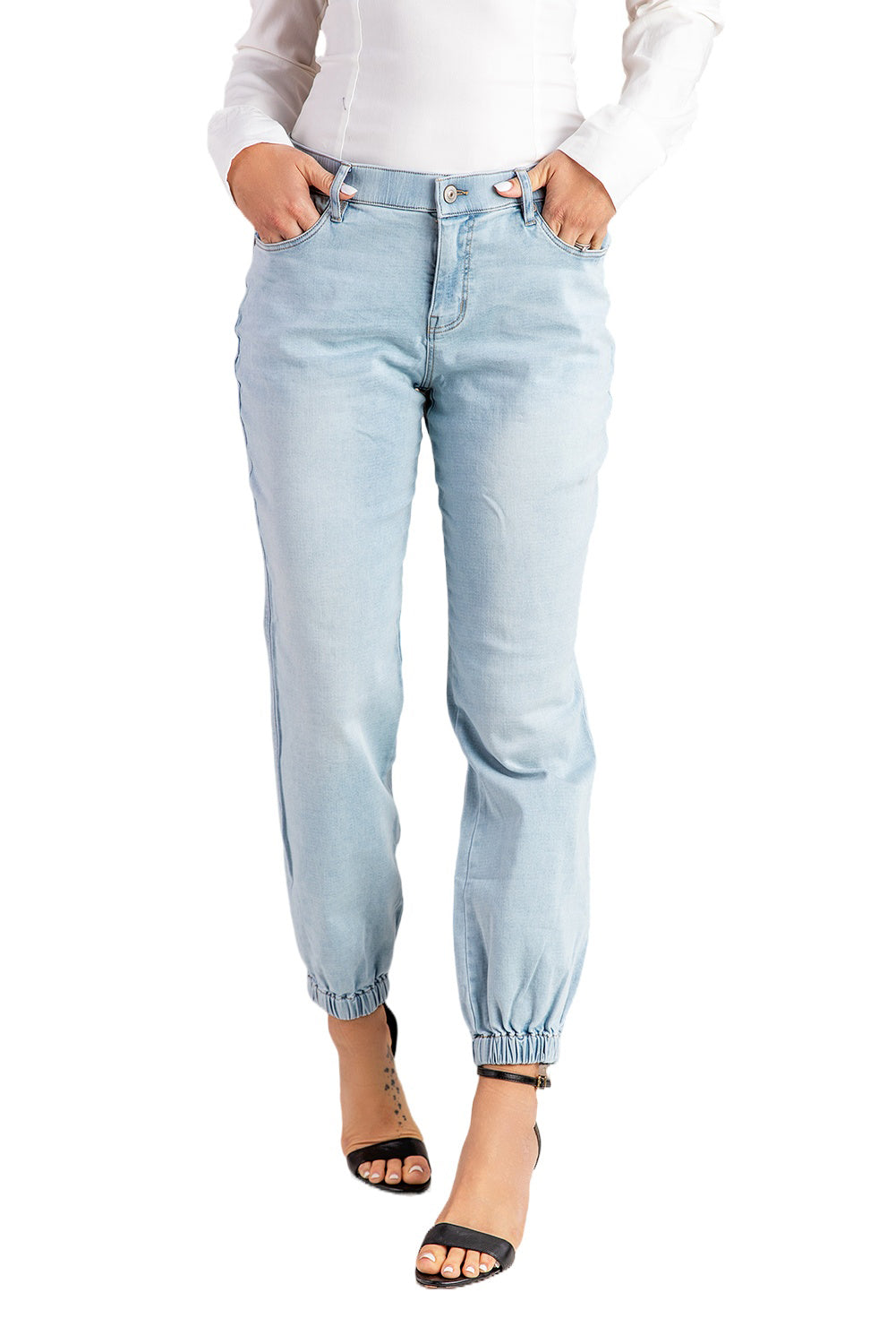Sky Blue Acid Wash Jogger Jeans Jeans JT's Designer Fashion