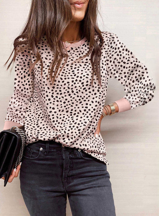 Apricot Animal Spotted Print Round Neck Long Sleeve Top Tops & Tees JT's Designer Fashion