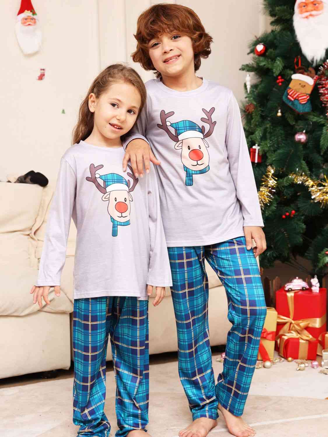 Rudolph Graphic Long Sleeve Top and Plaid Pants Set Family Sets JT's Designer Fashion