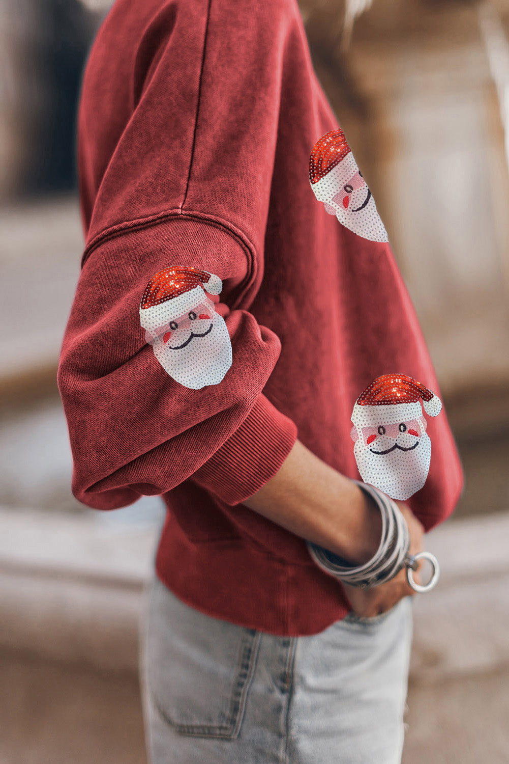 Red Dahlia Sequined Santa Claus Christmas Fashion Sweatshirt Graphic Sweatshirts JT's Designer Fashion