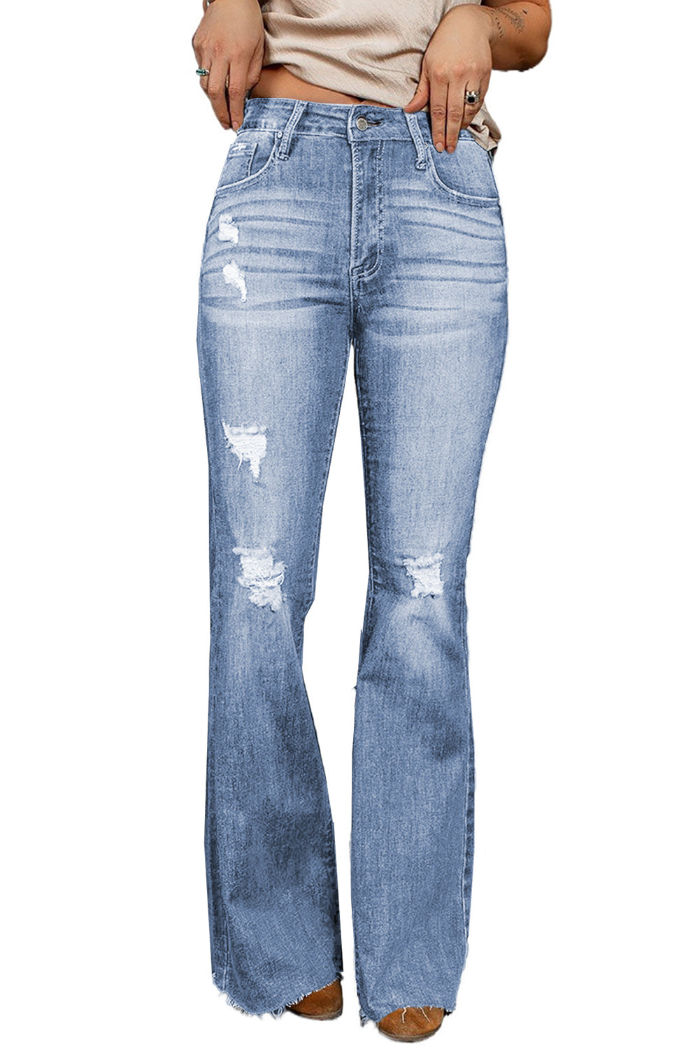 Sky Blue Dark Wash Mid Rise Flare Jeans Jeans JT's Designer Fashion