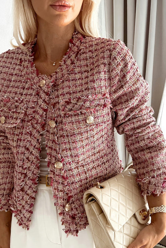 Rose Pink Metal Buckle Tweed Jacket Outerwear JT's Designer Fashion