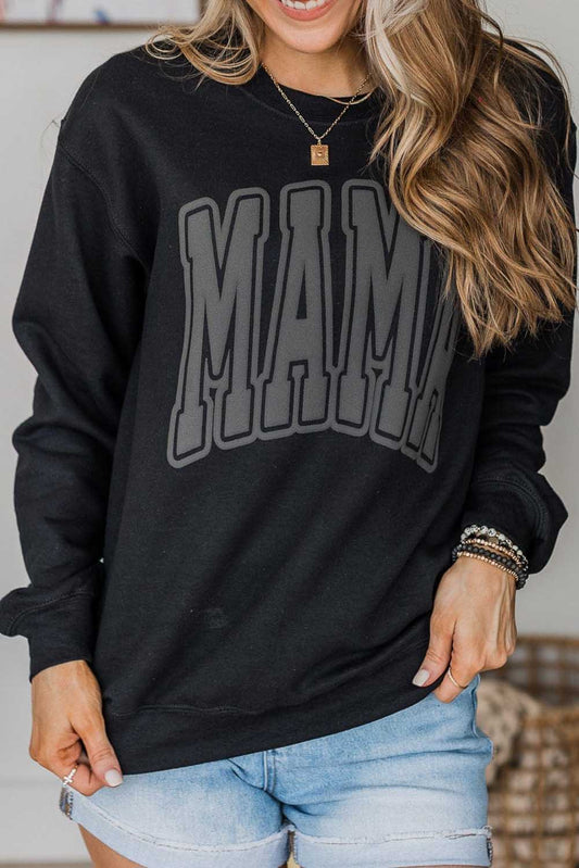 Black Mama Graphic Varsity Crew Neck Sweatshirt Pre Order Sweatshirts & Hoodies JT's Designer Fashion