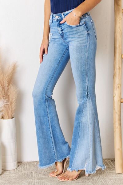 Kancan Mid Rise Raw Hem Flare Jeans Jeans JT's Designer Fashion