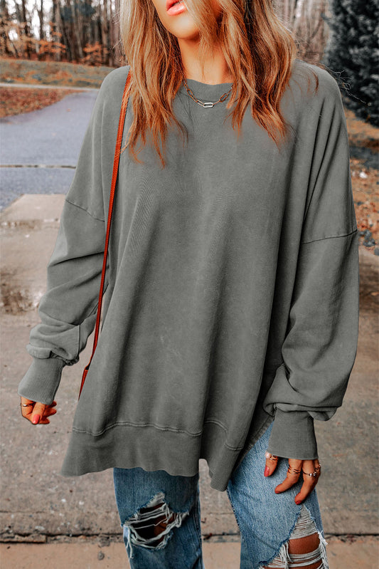 Gray Drop Shoulder Ribbed Trim Oversized Sweatshirt Pre Order Sweatshirts & Hoodies JT's Designer Fashion