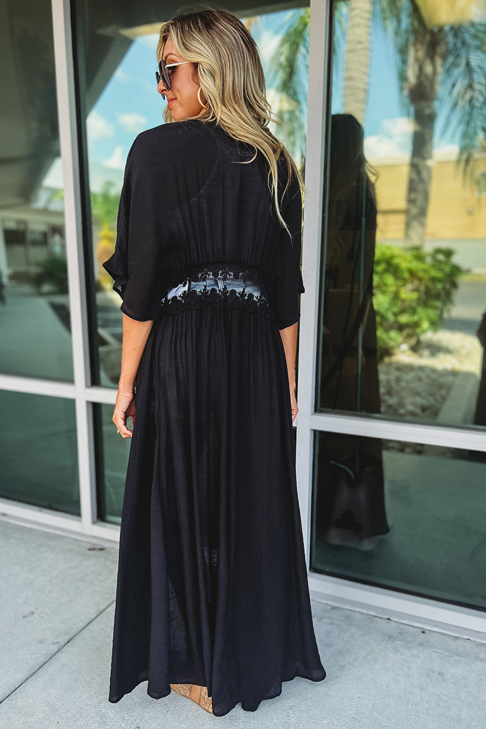 Black Lead Me On Tie Front Lace Dust Outerwear JT's Designer Fashion