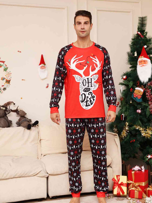 Full Size Reindeer Graphic Top and Pants Set Red Family Sets JT's Designer Fashion