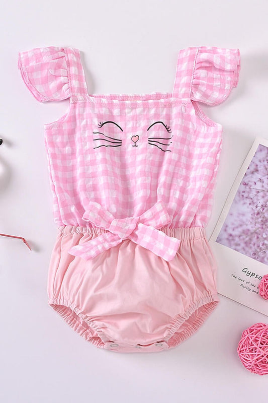 Baby Plaid Cat Graphic Bodysuit Blush Pink Baby JT's Designer Fashion