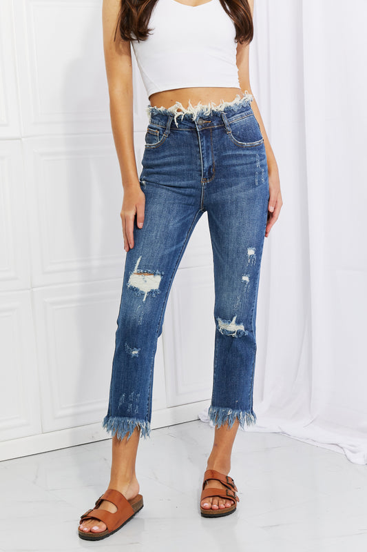 RISEN Full Size Undone Chic Straight Leg Jeans Medium Jeans JT's Designer Fashion