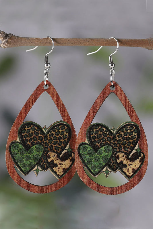 Brown Patrick's Day Hollow out Love Clover Earrings Jewelry JT's Designer Fashion