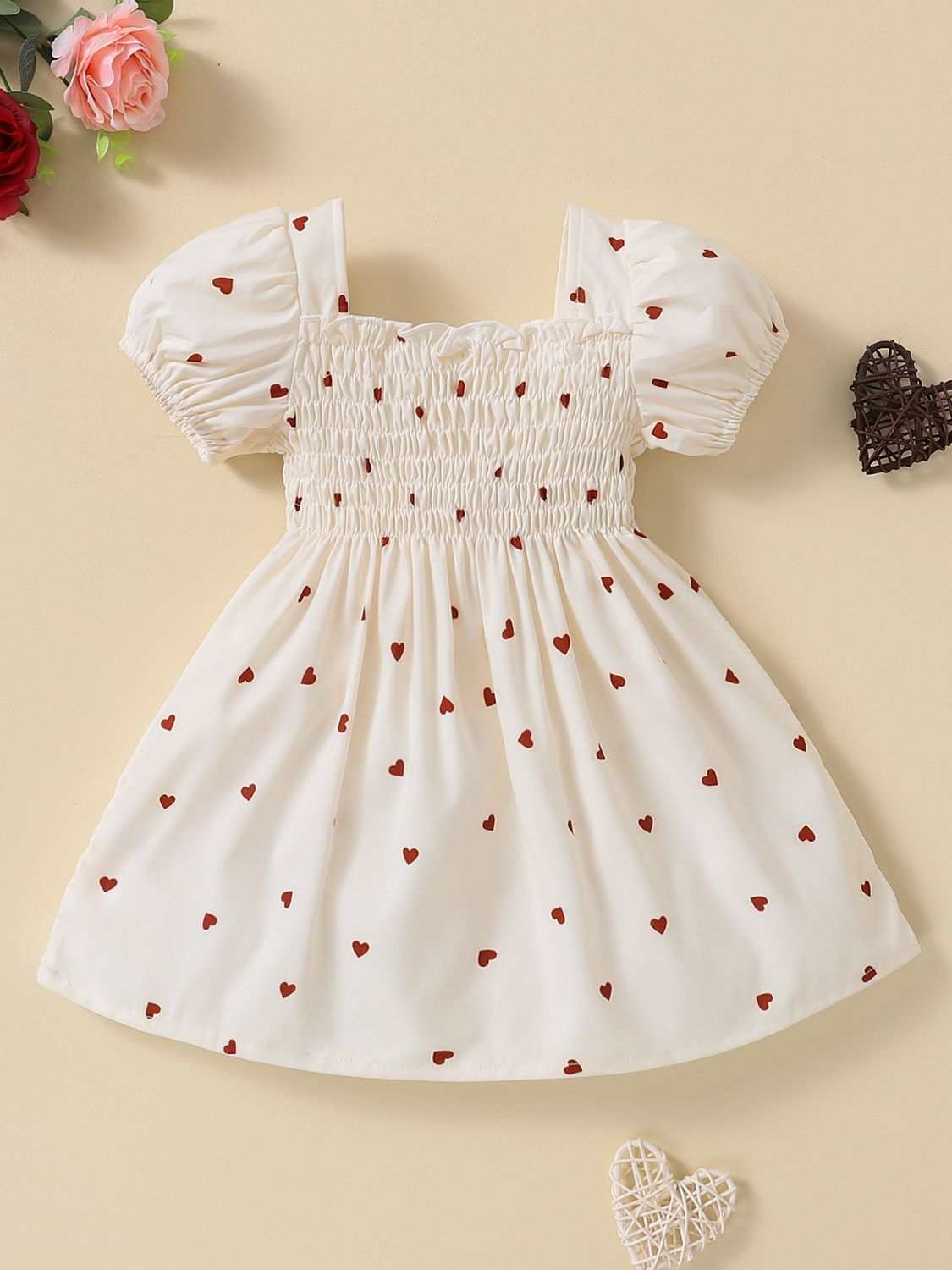 Baby Girl Heart Print Square Neck Dress Girls Dresses JT's Designer Fashion