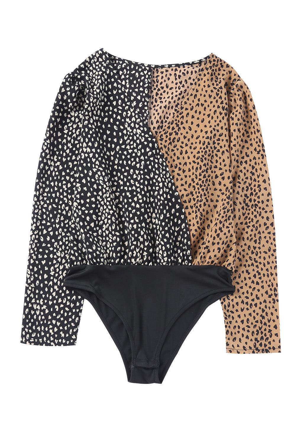 Spliced Leopard Print Wrap Long Sleeve Bodysuit Bodysuits JT's Designer Fashion