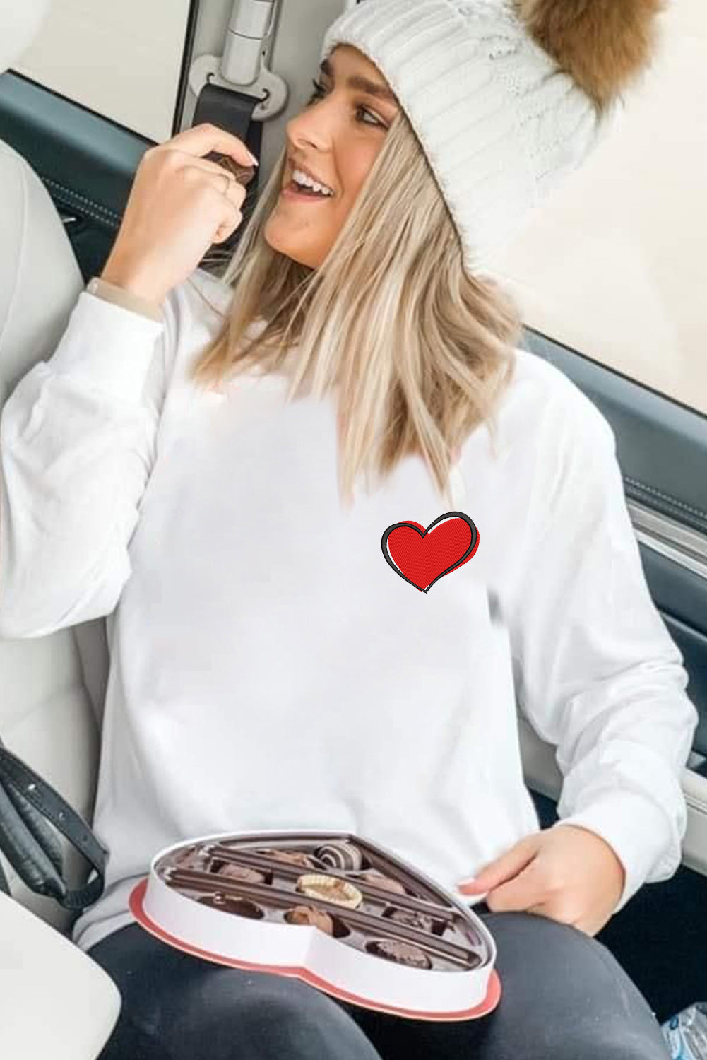 White Heart Shaped Embroidered Pullover Sweatshirt Graphic Sweatshirts JT's Designer Fashion