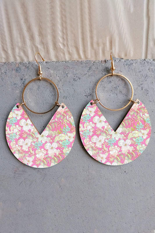 Pink Floral Cork Ring Decor Hook Earrings Jewelry JT's Designer Fashion