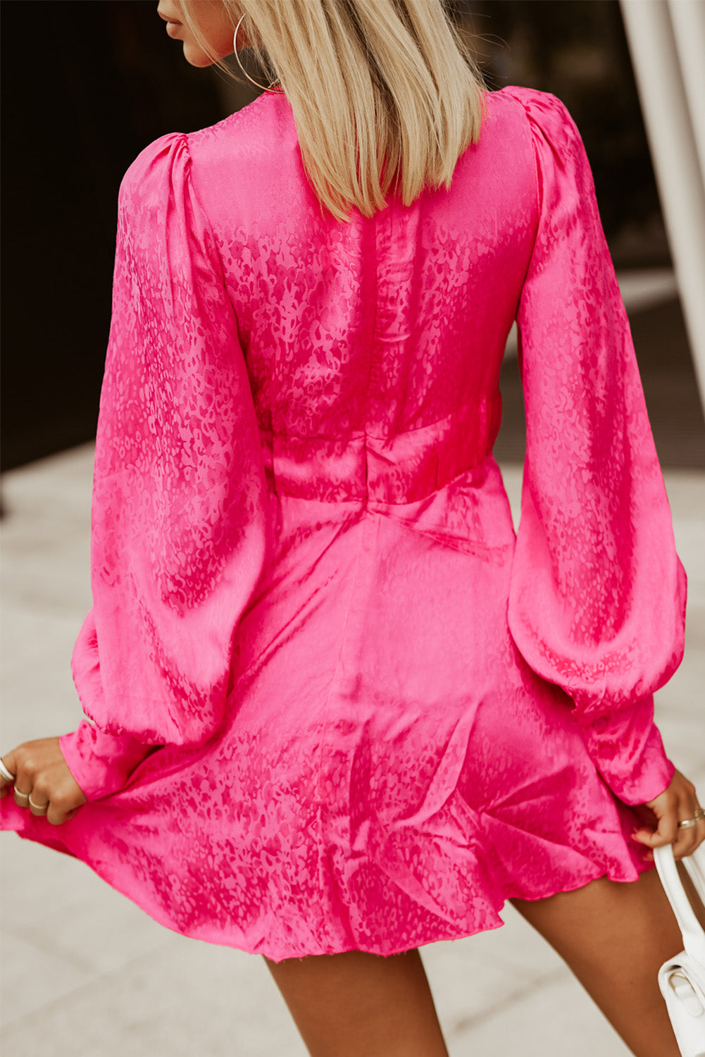 Rose Leopard Lantern Sleeve Front Cut-out Mini Dress Mini Dresses JT's Designer Fashion