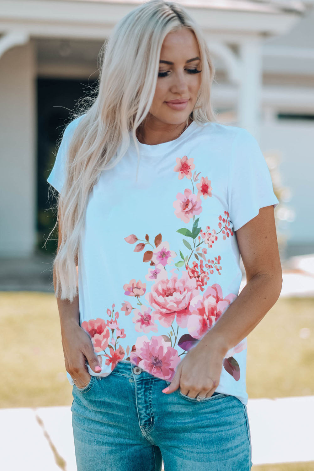White Daughter and Me Floral Print Short Sleeve T Shirt Family T-shirts JT's Designer Fashion