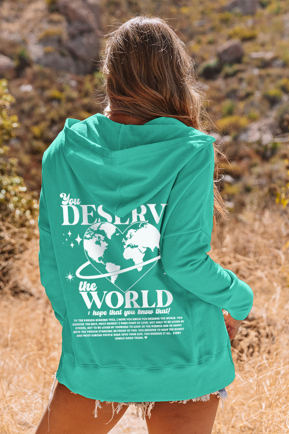 You Deserve The World Print Henley Hoodie Graphic Sweatshirts JT's Designer Fashion