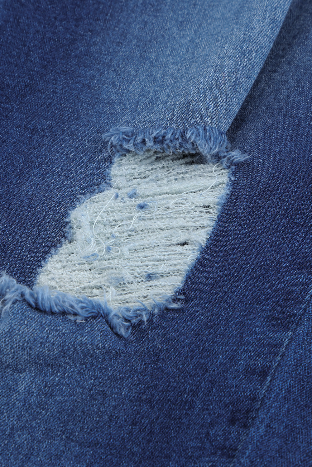 Blue Drawstring Elastic Waist Hole Ripped Jeans Jeans JT's Designer Fashion