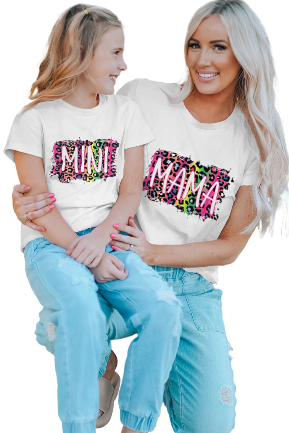 White Daughter and Me MAMA Leopard Print Short Sleeve T Shirt Family T-shirts JT's Designer Fashion