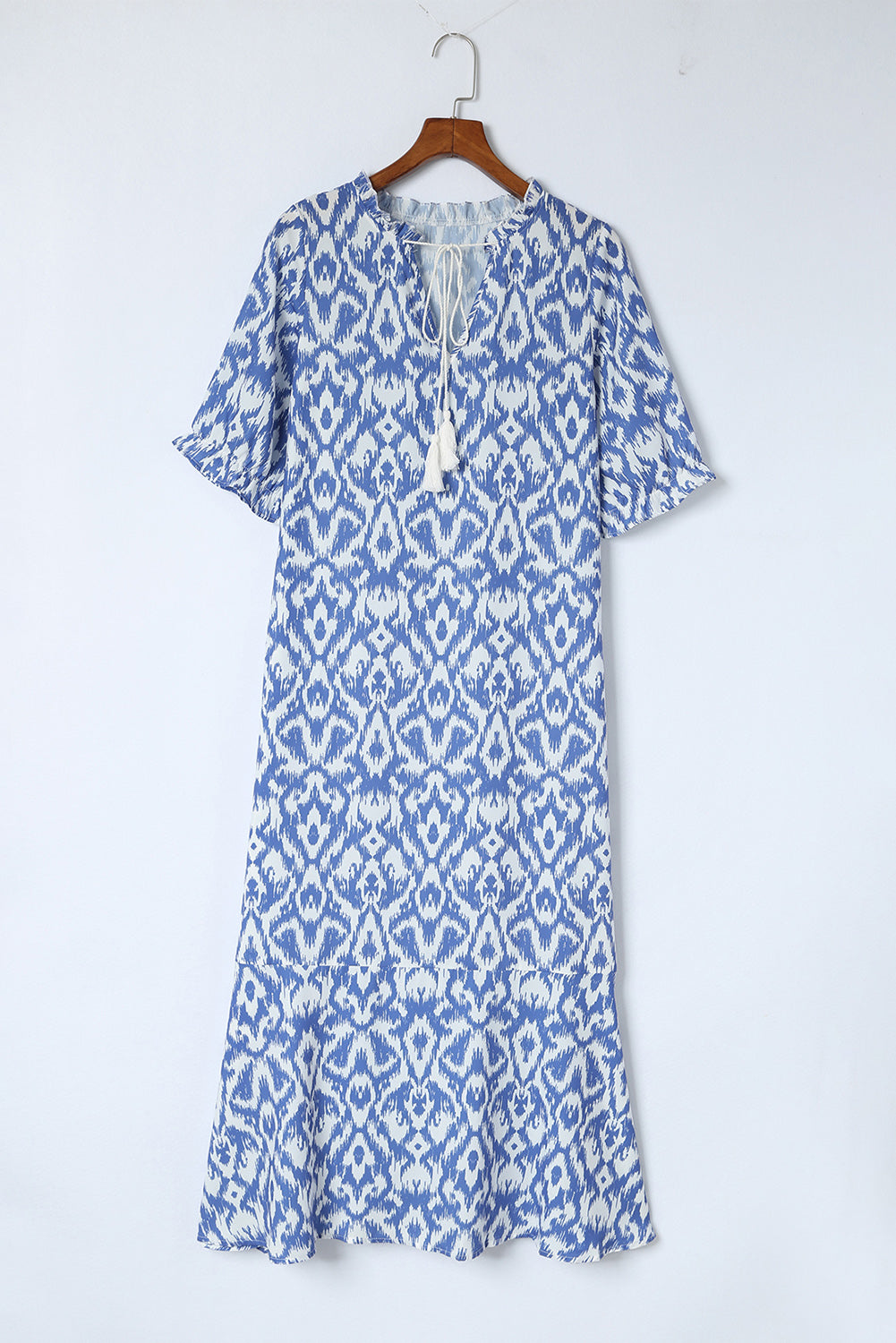Sky Blue V Neck Casual Geometric Print Maxi Dress Maxi Dresses JT's Designer Fashion