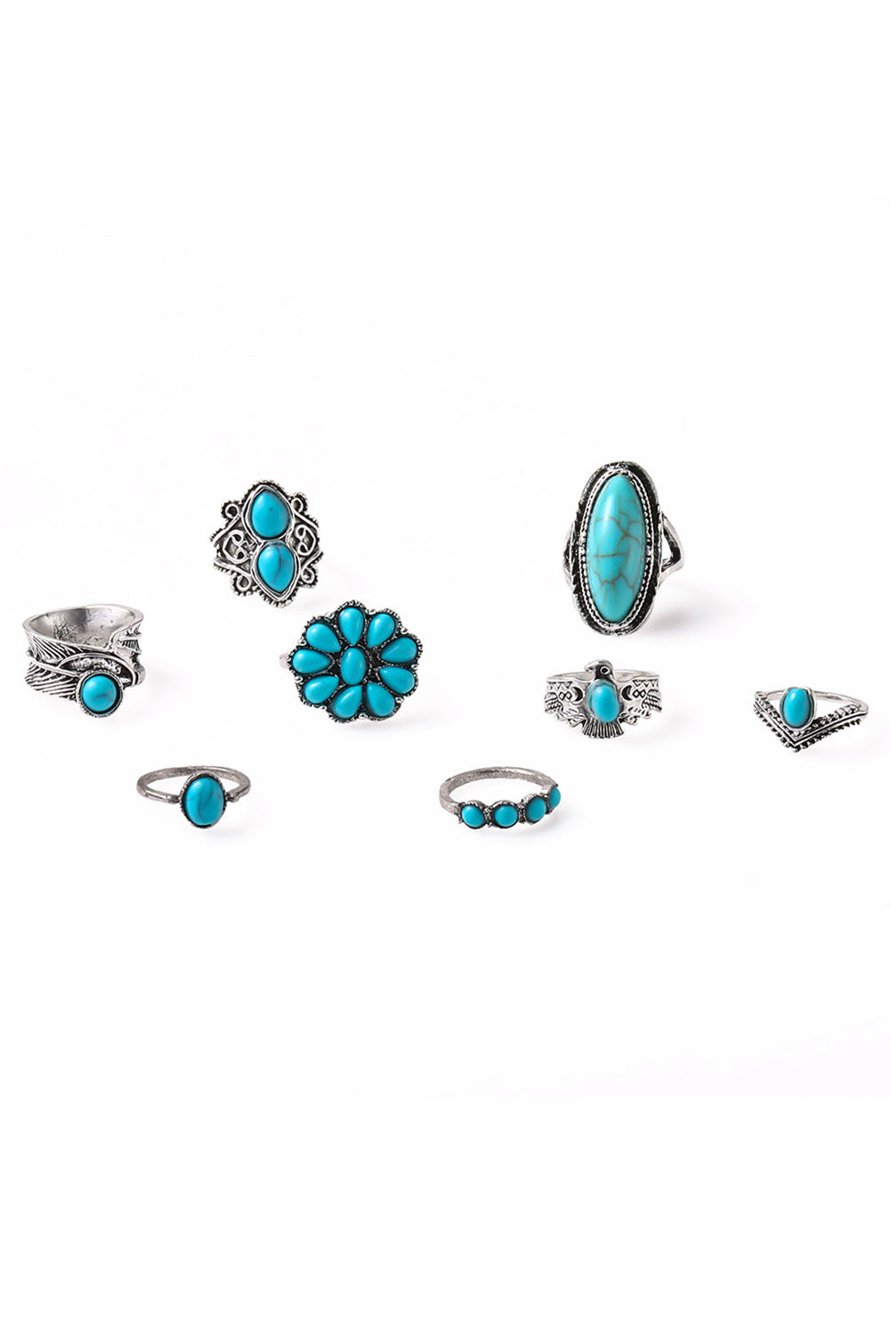 Green Vintage Western Turquoise 8-piece Ring Set Jewelry JT's Designer Fashion
