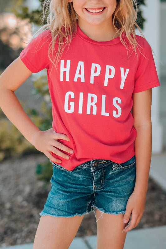 Little Girls' HAPPY GIRLS Letters Print Family Matching Tee Pink 95%Polyester+5%Elastane Family T-shirts JT's Designer Fashion