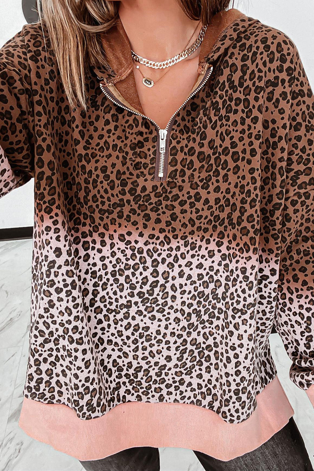 Leopard Leopard Half Zip Hooded Sweatshirt Sweatshirts & Hoodies JT's Designer Fashion