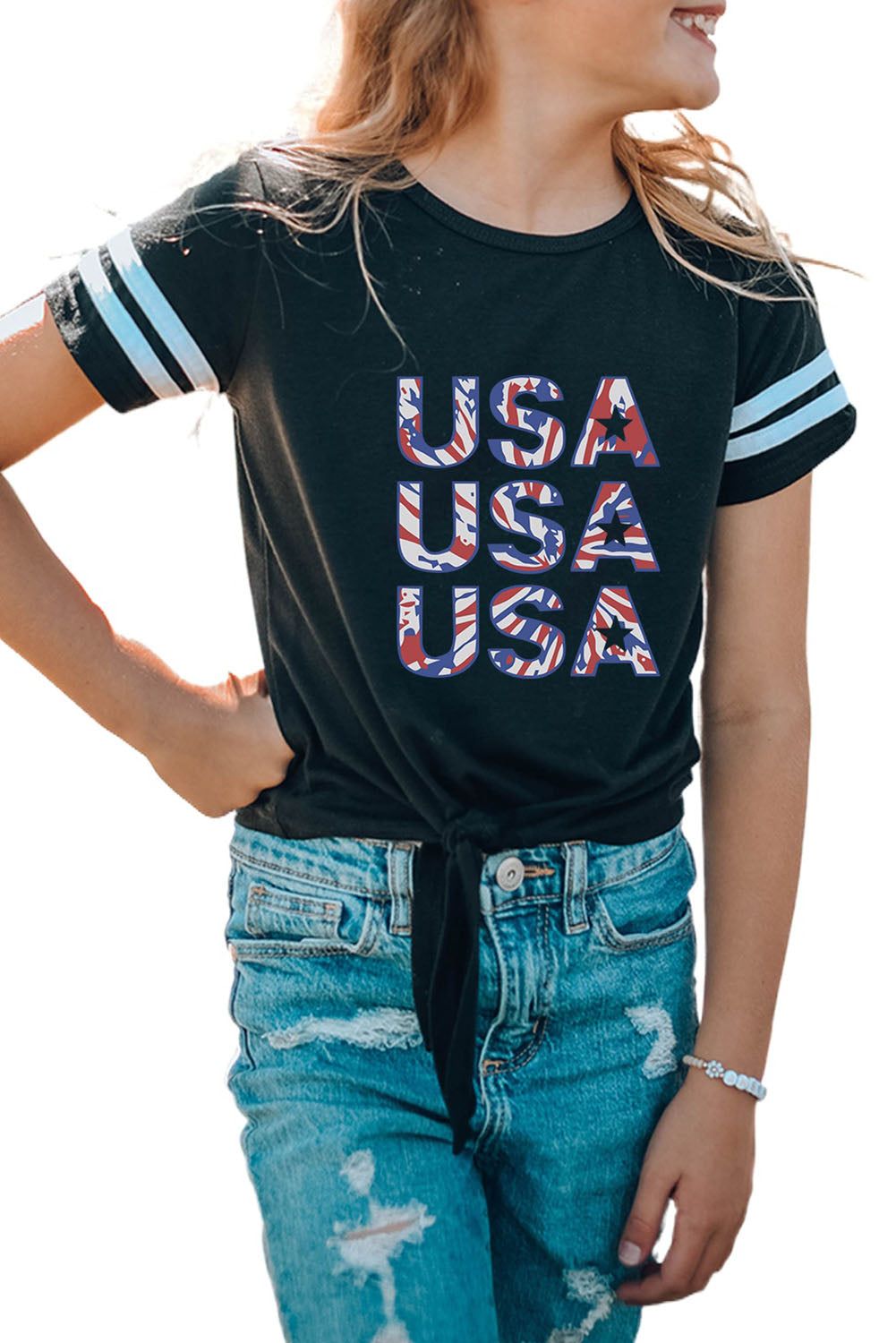 Black Mother and Me USA Pattern Printed Short Sleeve Girl's T Shirt Family T-shirts JT's Designer Fashion