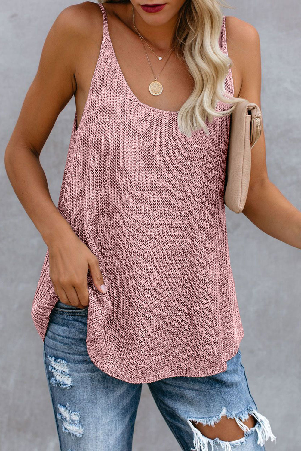 Pink Knitted Cami Tank Top Tank Tops JT's Designer Fashion