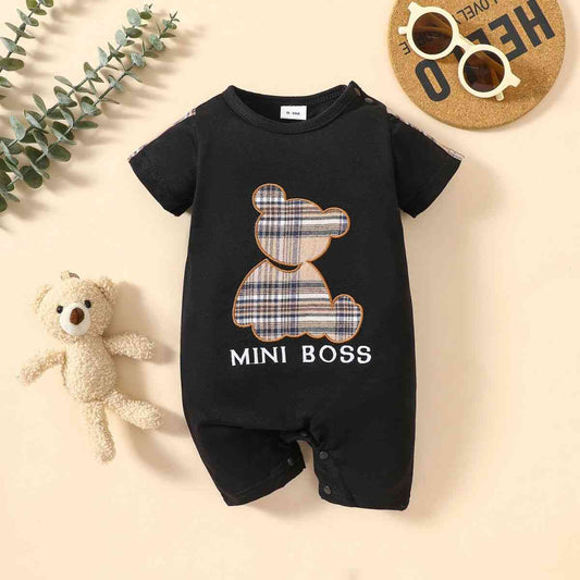 Baby MINI BOSS Bear Graphic Short Sleeve Romper Black Baby JT's Designer Fashion