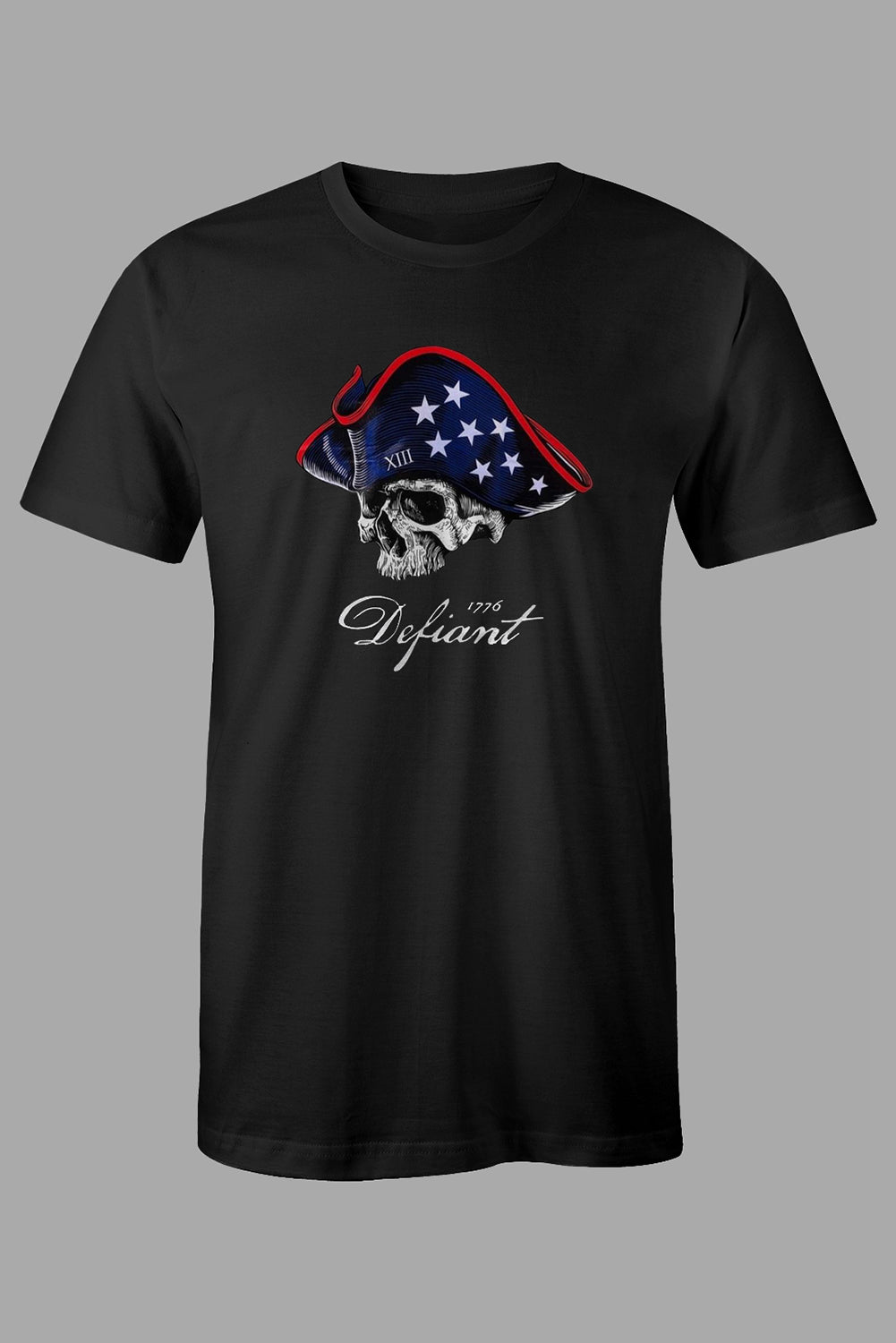 Black American Flag Skull Graphic Print Short Sleeve Men's T Shirt Black 62%Polyester+32%Cotton+6%Elastane Men's Tops JT's Designer Fashion