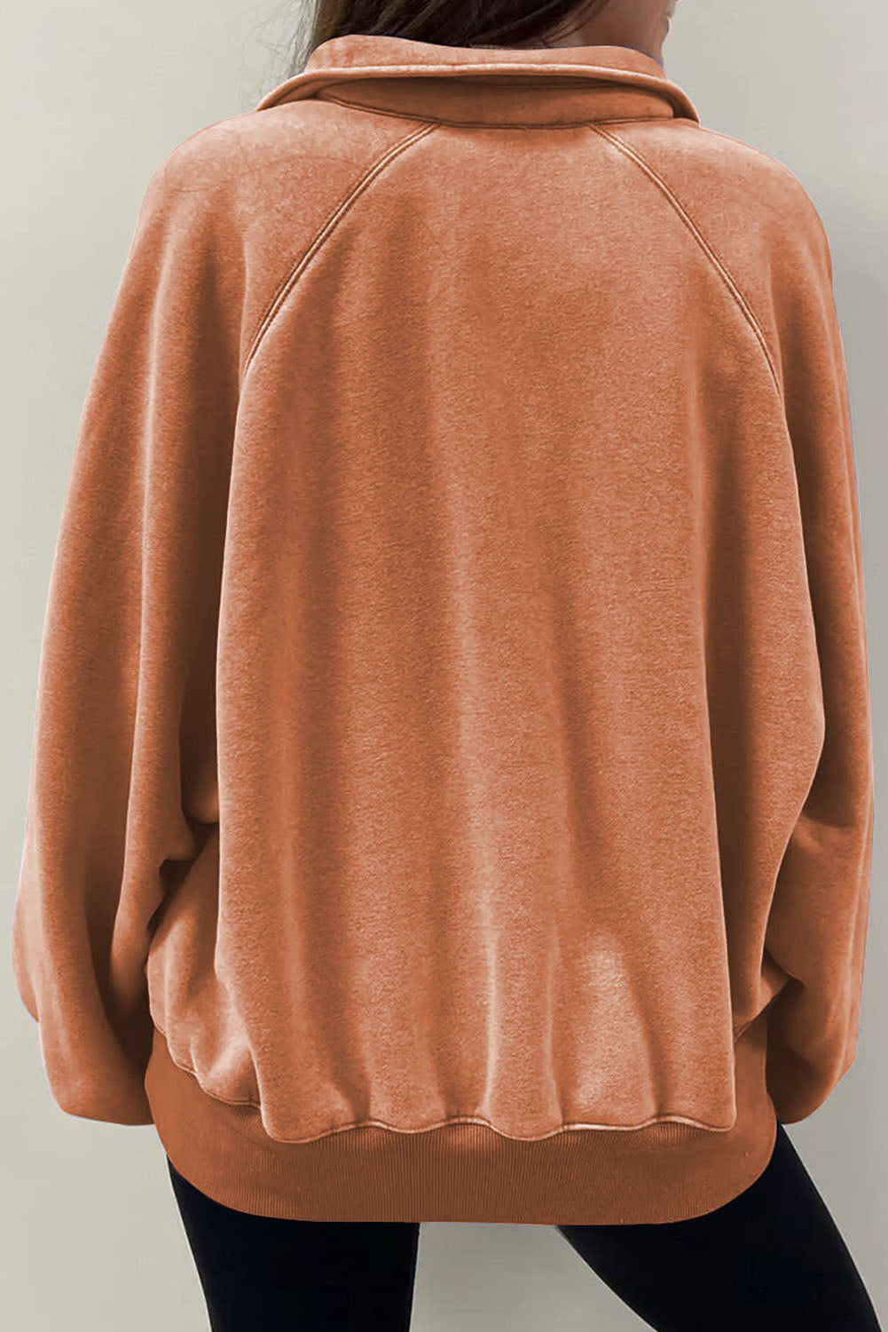 Orange Brown-2 Washed Snap Buttons Lantern Sleeve Pullover Sweatshirt Pre Order Sweatshirts & Hoodies JT's Designer Fashion