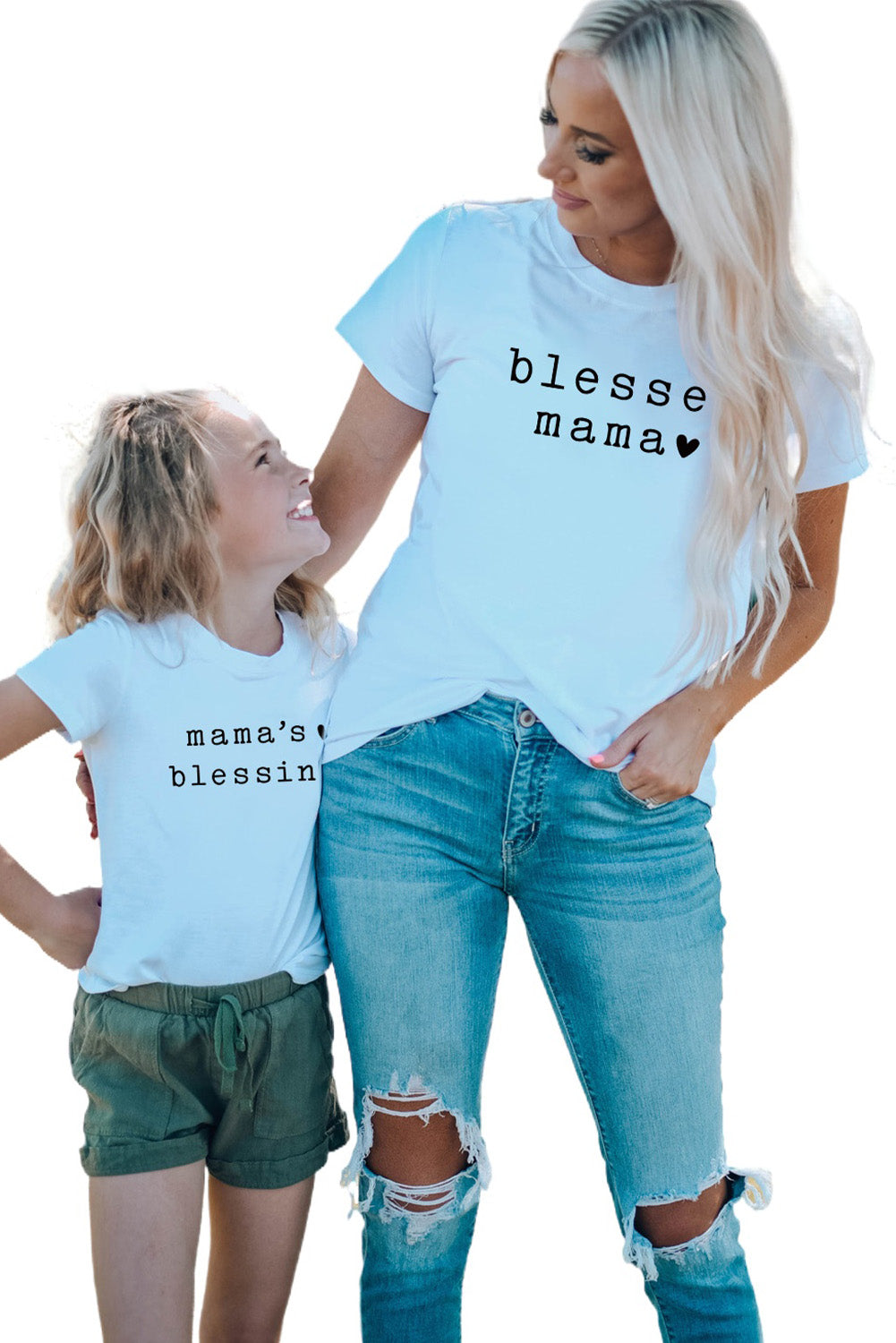 White Family Matching Blessed Mama Printed Short Sleeve T Shirt Family T-shirts JT's Designer Fashion