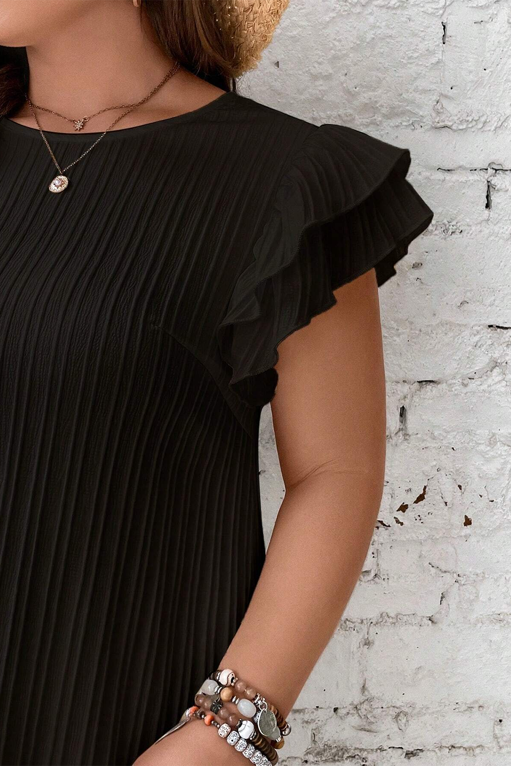 Black Ruffled Sleeve Rib Textured Plus Size Shift Dress Pre Order Plus Size JT's Designer Fashion