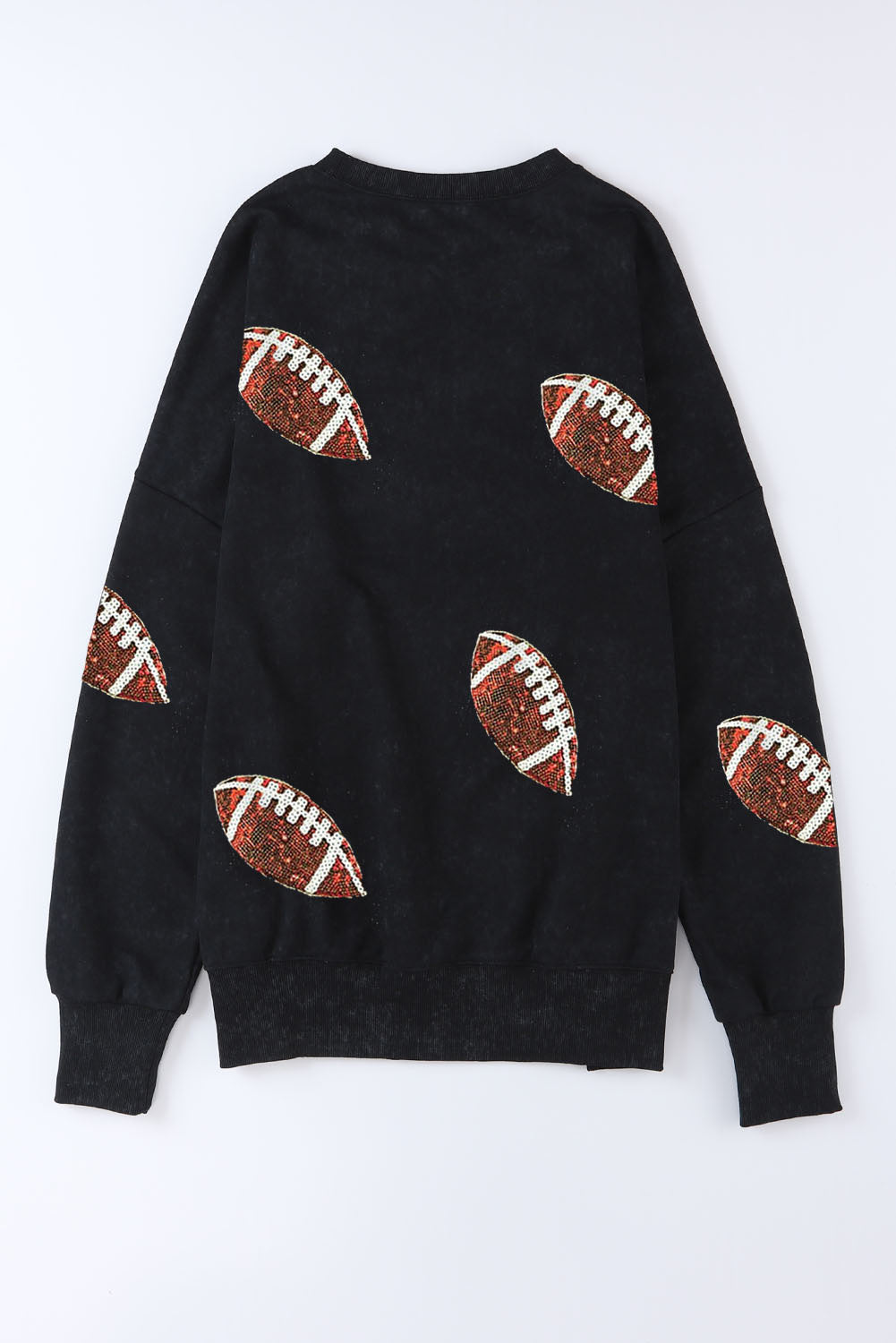 Black Rugby Print Side Split Loose Fit Sweatshirt Graphic Sweatshirts JT's Designer Fashion