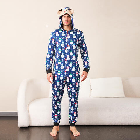 Snowman Print Hooded Jumpsuit Peacock Blue Family Sets JT's Designer Fashion