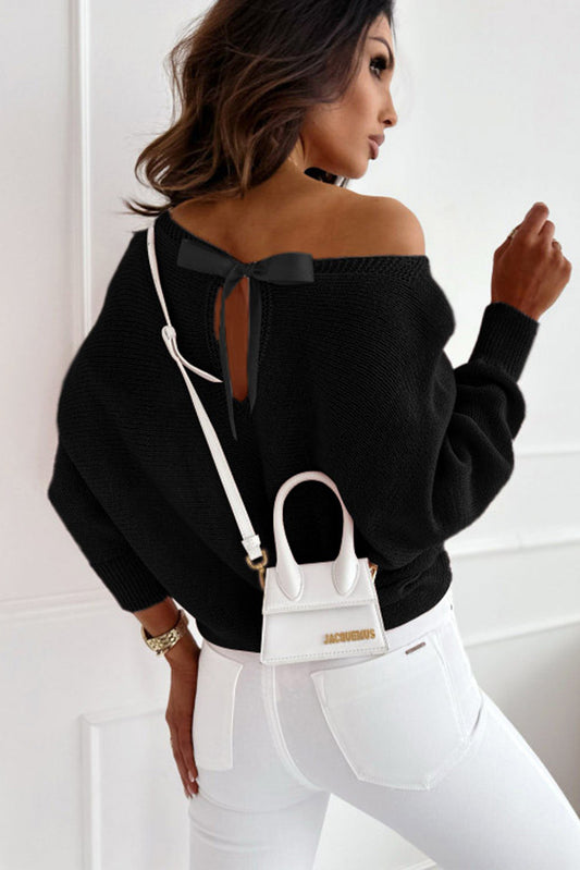 Black Ribbon Bow Knot Dolman Sleeve Sweater Pre Order Sweaters & Cardigans JT's Designer Fashion
