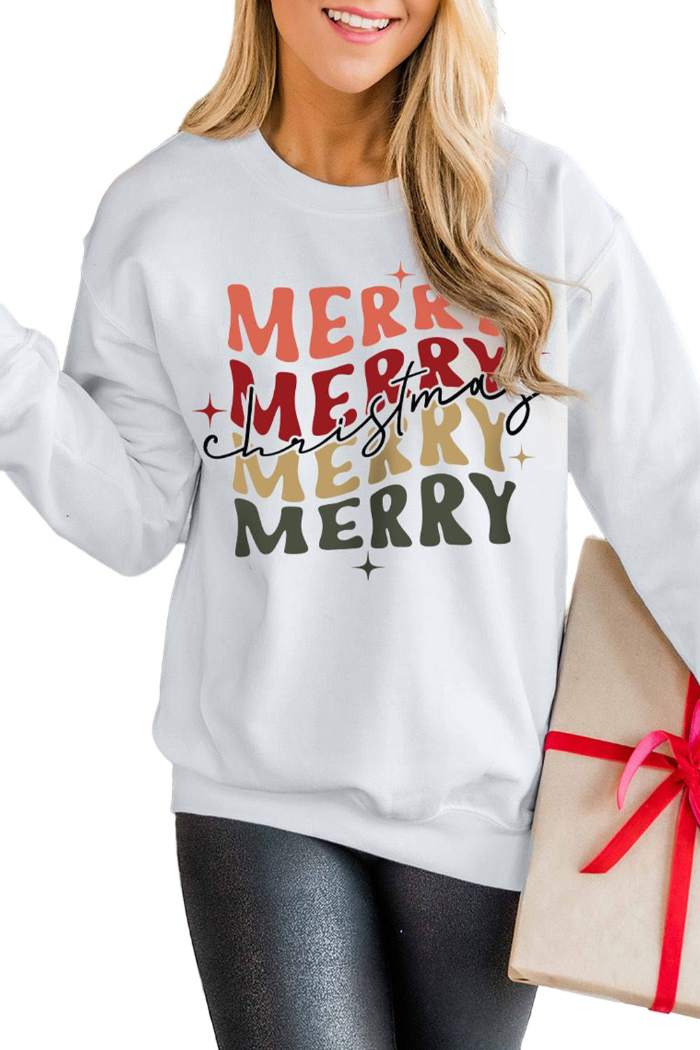 Beige MERRY Christmas Letter Graphic Print Pullover Sweatshirt Graphic Sweatshirts JT's Designer Fashion