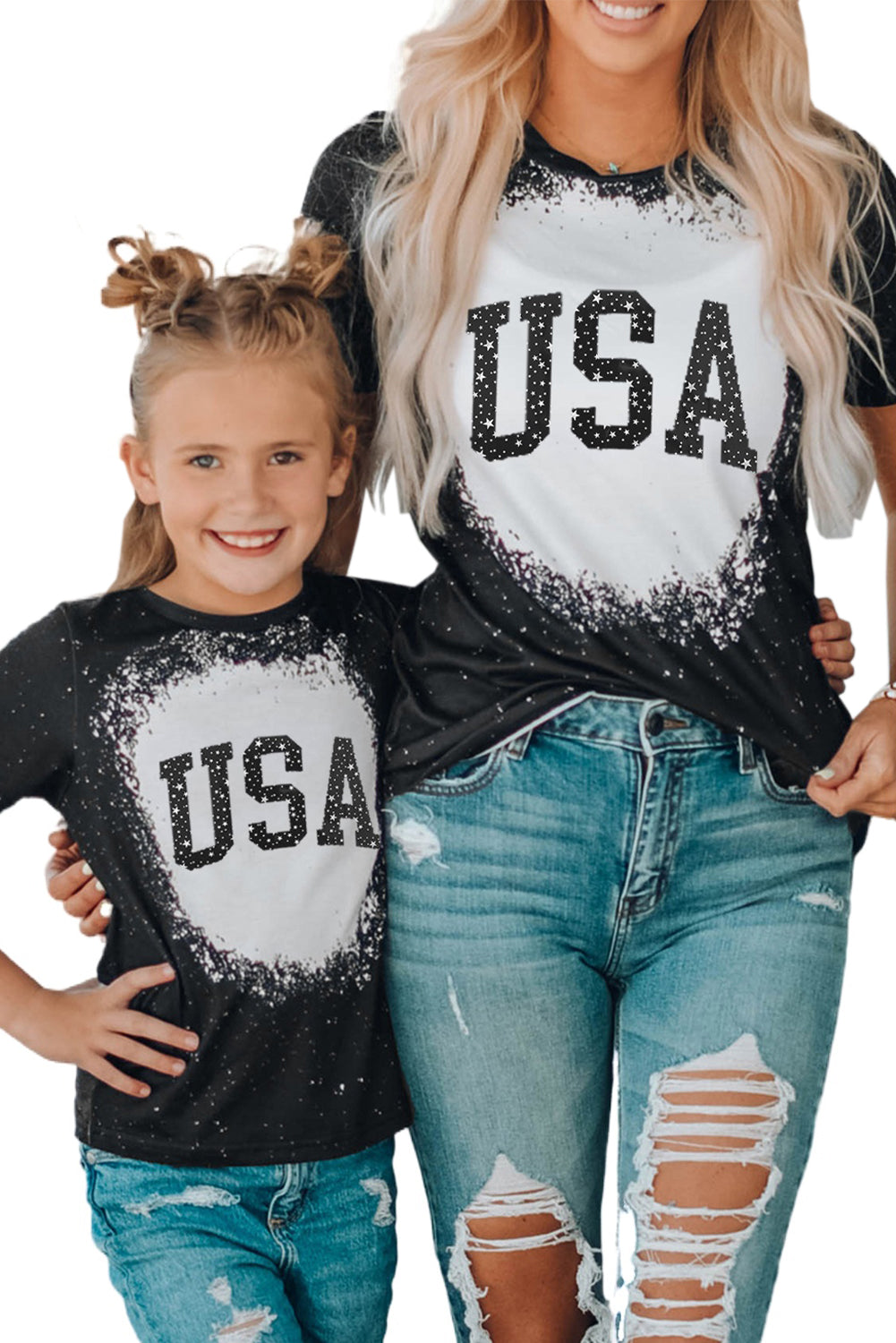 Black Family Matching USA Letter Color Block Short Sleeve T Shirt Family T-shirts JT's Designer Fashion