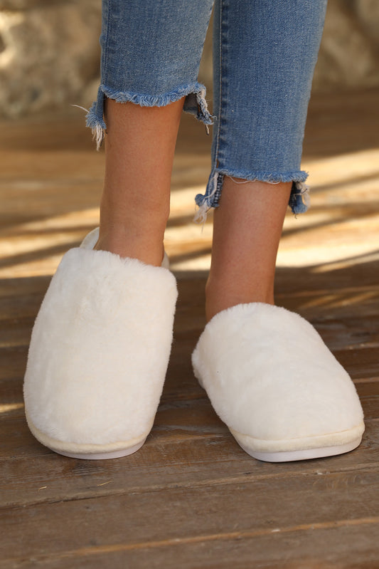 White Fuzzy Winter Home Slippers Slippers JT's Designer Fashion