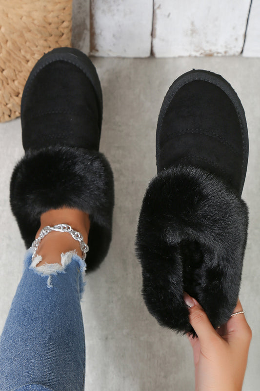 Black Plush Suede Patchwork Thick Sole Slippers Slippers JT's Designer Fashion
