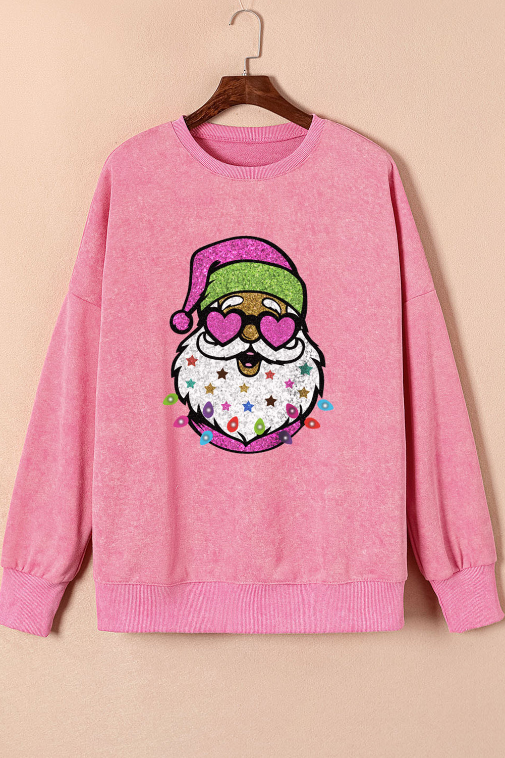 Barbie Style Pink Father Christmas Print Drop Shoulder Split Sweatshirt Graphic Sweatshirts JT's Designer Fashion