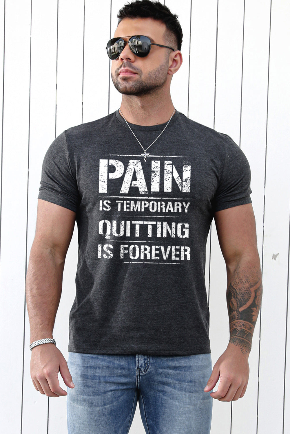 Gray Pain is Temporary Quitting Is Forever Mens Tee Men's Tops JT's Designer Fashion