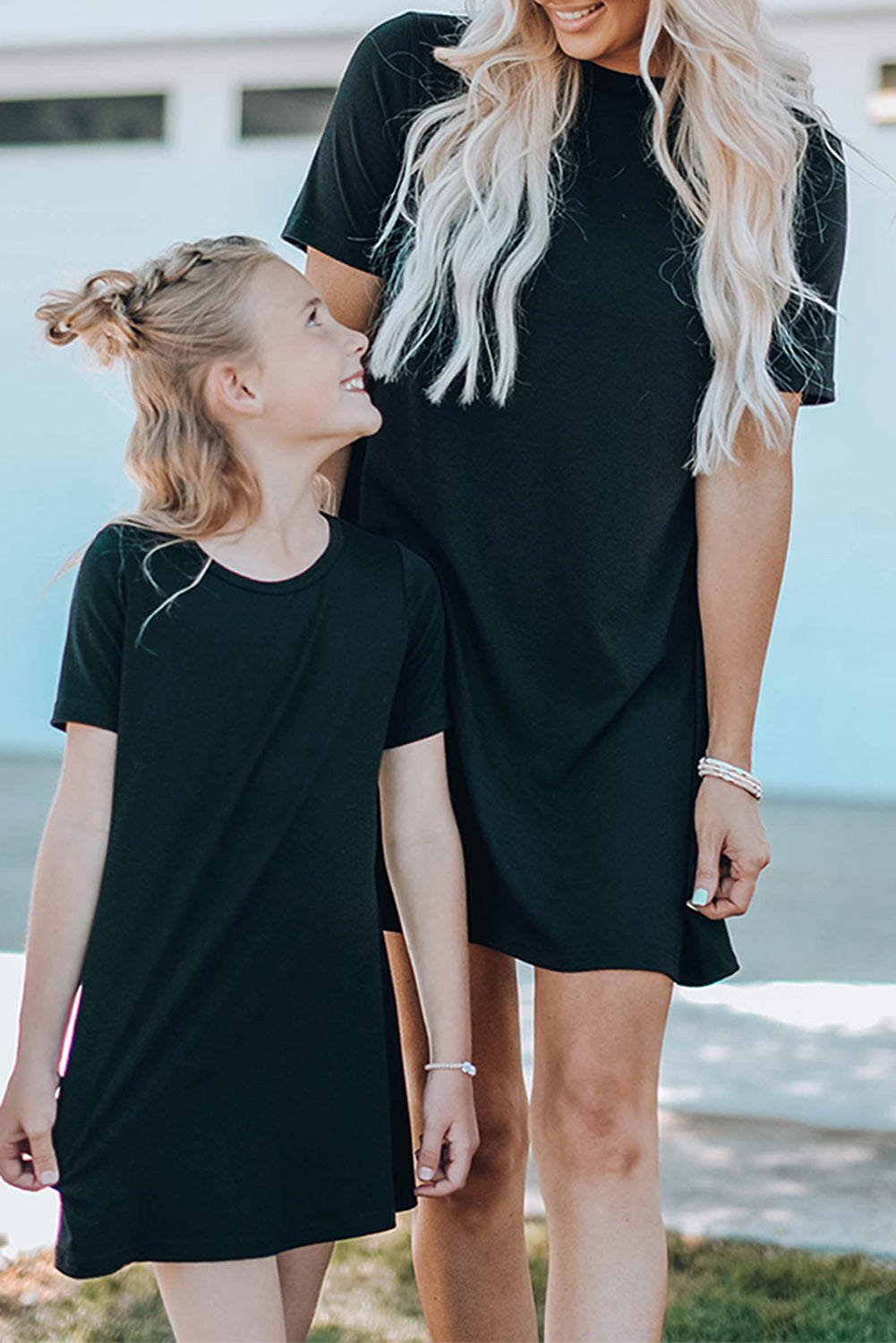 Black Family Matching Mom's Short Sleeve T-shirt Dress Black 60%Polyester+35%Viscose+5%Elastane Family Dress JT's Designer Fashion