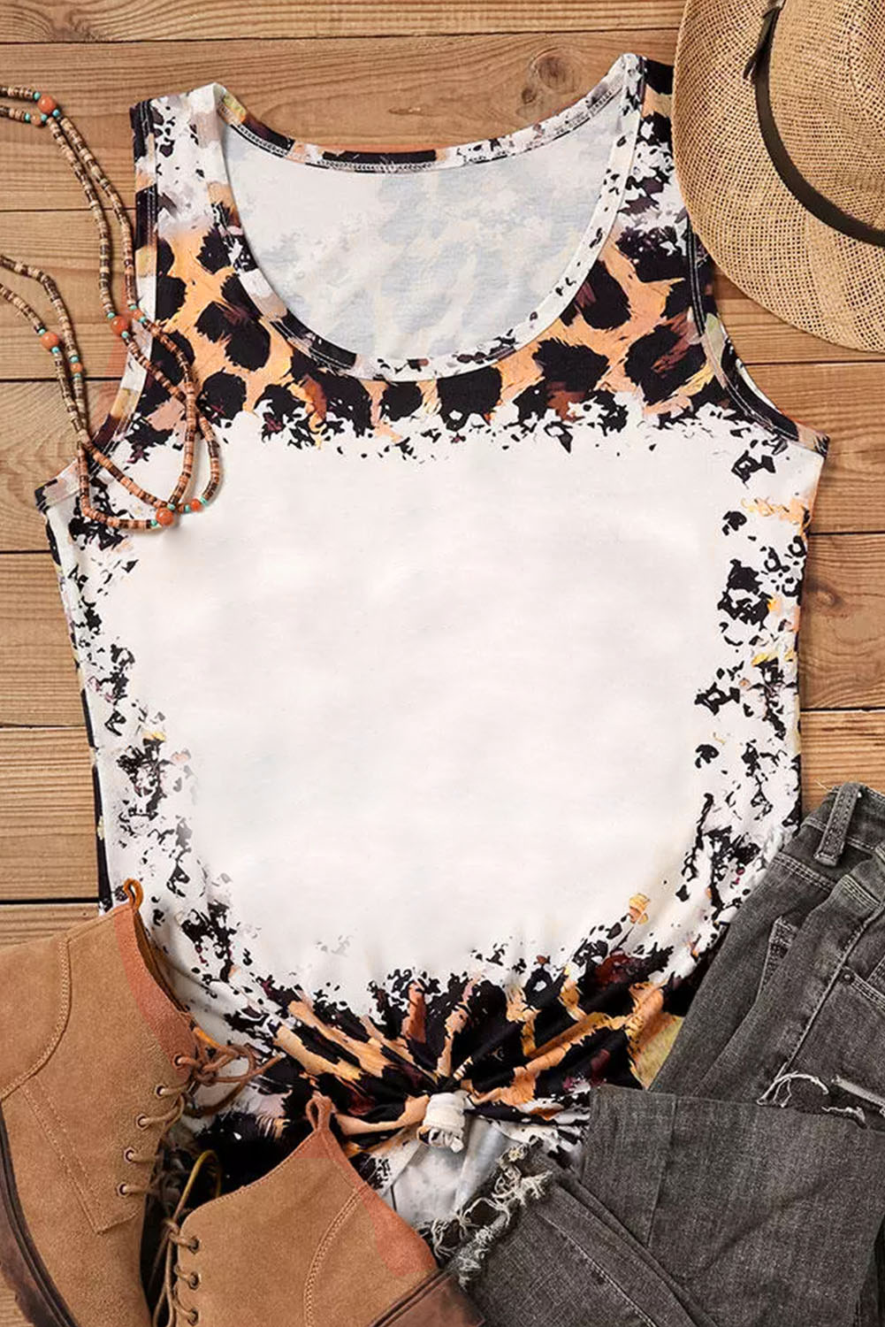 Leopard Bleached Blank Graphic Tank Top Tank Tops JT's Designer Fashion